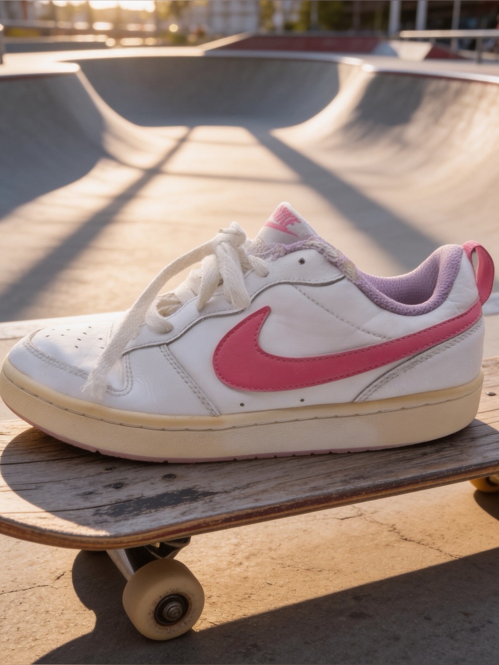 Nike | Girls White Sneakers with Pink Swoosh | 6Y